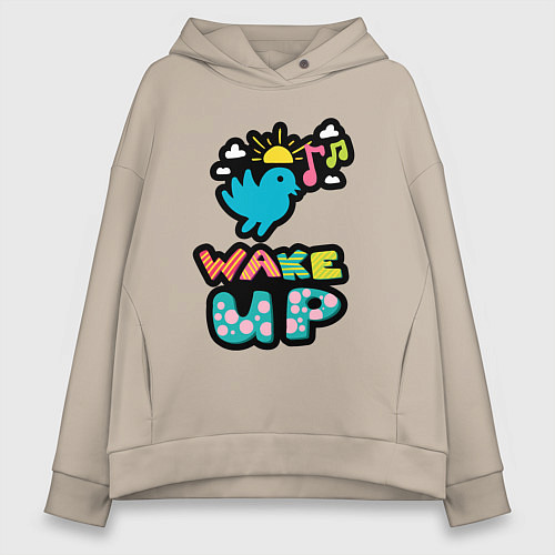 Женское худи оверсайз Проснись / Миндальный – фото 1