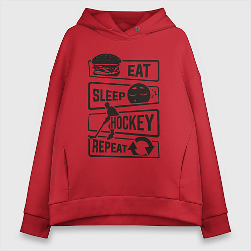 Женское худи оверсайз Eat sleep hockey / Красный – фото 1