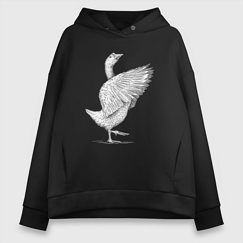 Женское худи оверсайз Гусь белоснежный / Черный – фото 1