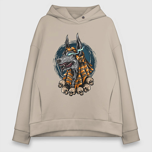 Женское худи оверсайз Анубис и черепа / Миндальный – фото 1
