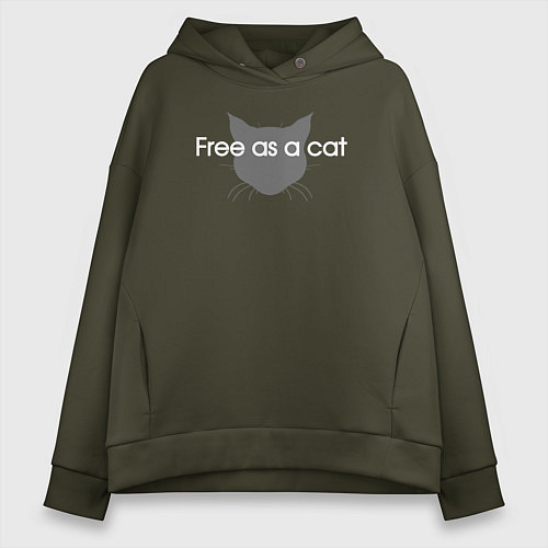 Женское худи оверсайз Free as a cat / Хаки – фото 1