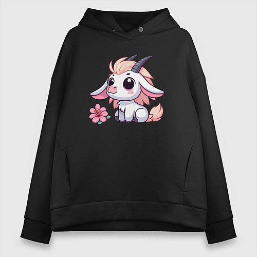Женское худи оверсайз Козерог с цветком / Черный – фото 1