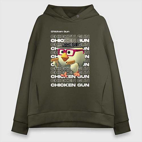 Женское худи оверсайз Чикин ган - ципленок с пистолетом / Хаки – фото 1