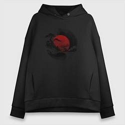 Толстовка оверсайз женская Красный восход, цвет: черный