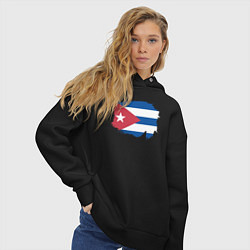 Толстовка оверсайз женская Флаг Кубы, цвет: черный — фото 2