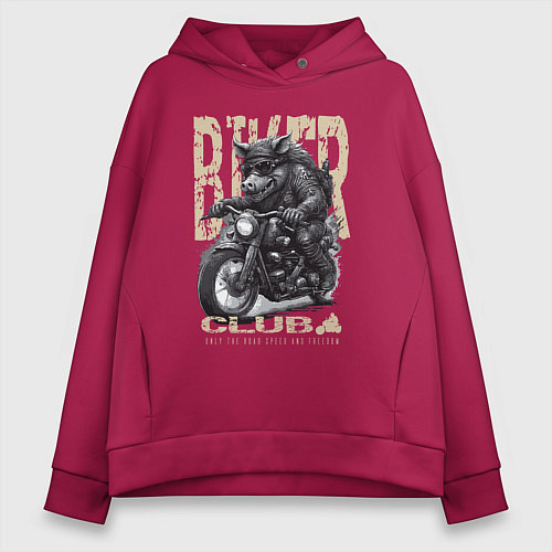 Женское худи оверсайз Байкер кабан на мотоцикле / Маджента – фото 1