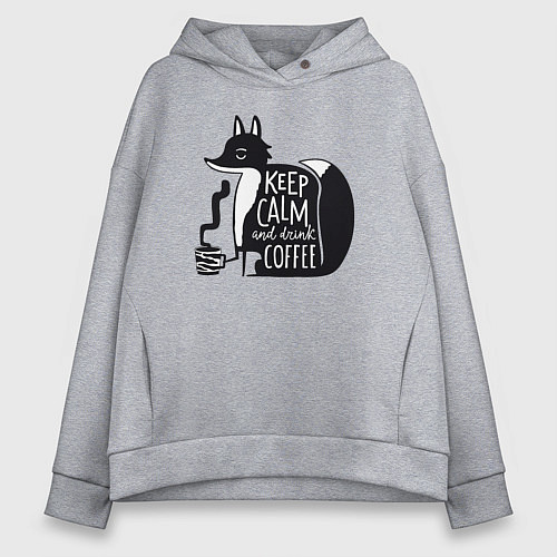 Женское худи оверсайз Лисичка с кофе / Меланж – фото 1