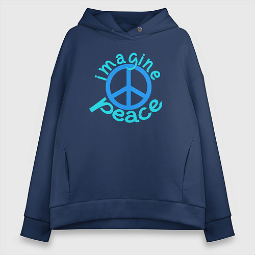 Женское худи оверсайз Imagine peace / Тёмно-синий – фото 1
