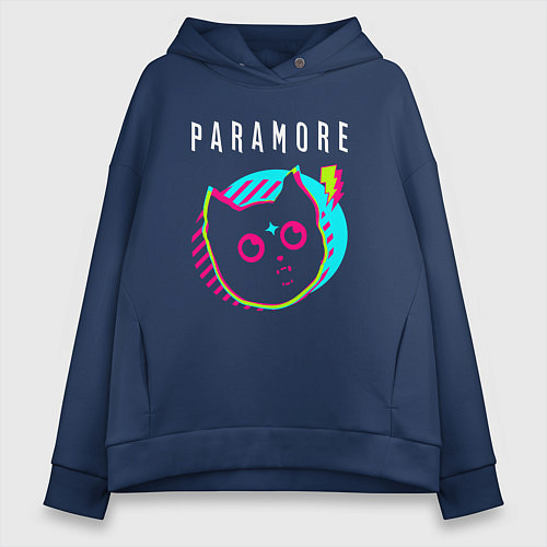 Женское худи оверсайз Paramore rock star cat / Тёмно-синий – фото 1