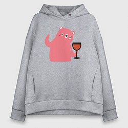 Толстовка оверсайз женская Мишка и винишко, цвет: меланж