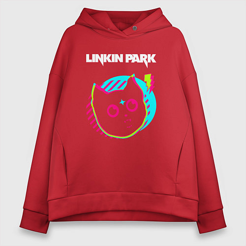 Женское худи оверсайз Linkin Park rock star cat / Красный – фото 1