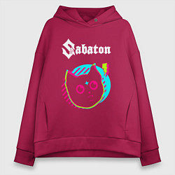 Толстовка оверсайз женская Sabaton rock star cat, цвет: маджента
