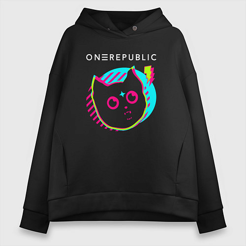 Женское худи оверсайз OneRepublic rock star cat / Черный – фото 1