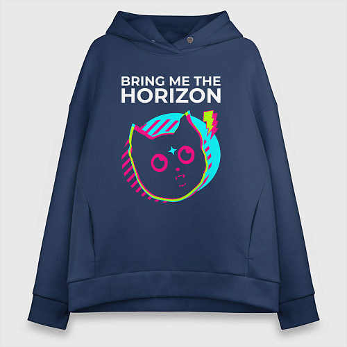 Женское худи оверсайз Bring Me the Horizon rock star cat / Тёмно-синий – фото 1