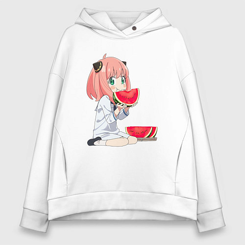 Женское худи оверсайз Аня ест арбуз, аниме семья шпиона / Белый – фото 1