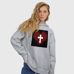 Толстовка оверсайз женская Сердце крест черный квадрат, цвет: меланж — фото 2