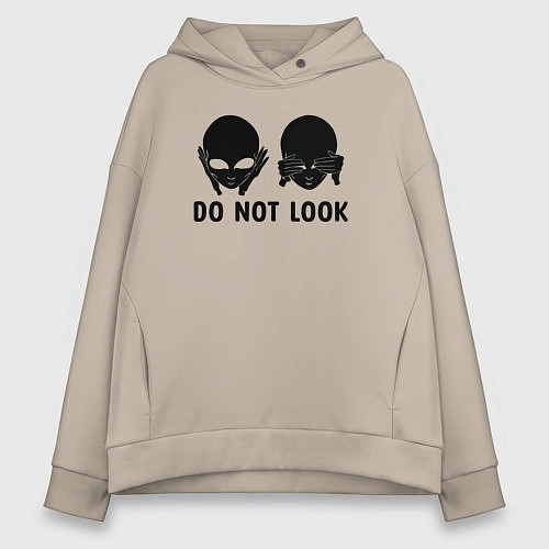 Женское худи оверсайз Черный пришелец - do not look / Миндальный – фото 1