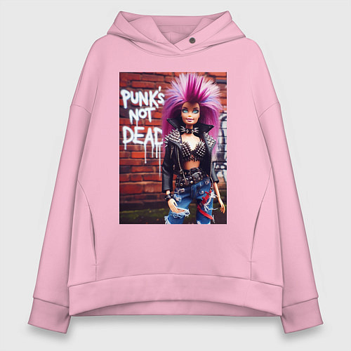 Женское худи оверсайз Punks not dead - cool Barbie ai art / Светло-розовый – фото 1