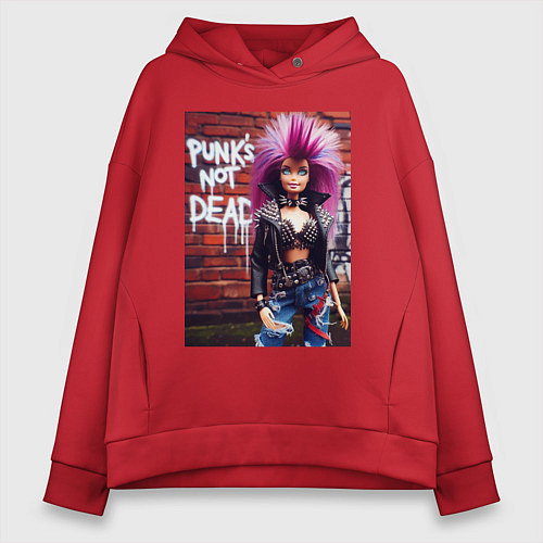 Женское худи оверсайз Punks not dead - cool Barbie ai art / Красный – фото 1