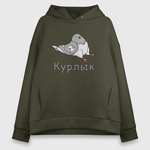Женское худи оверсайз Курлык голубь / Хаки – фото 1