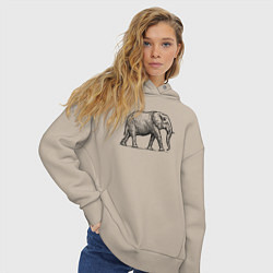 Толстовка оверсайз женская Слон гуляет, цвет: миндальный — фото 2