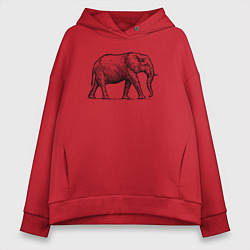 Толстовка оверсайз женская Слон гуляет, цвет: красный