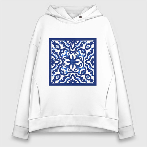 Женское худи оверсайз Азулежу синий узор / Белый – фото 1