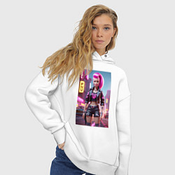 Толстовка оверсайз женская Барби в кожаных шортах - модница, цвет: белый — фото 2