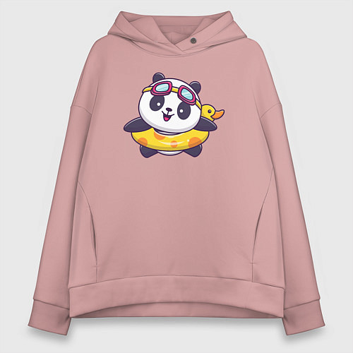 Женское худи оверсайз Панда на пляже / Пыльно-розовый – фото 1