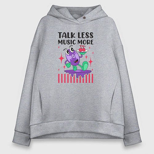 Женское худи оверсайз Веселый диск,меньше говори больше музыки / Меланж – фото 1