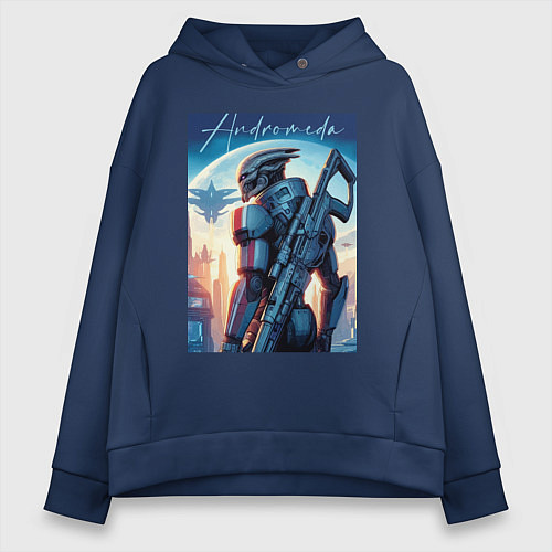 Женское худи оверсайз Mass Effect - alien andromeda ai art / Тёмно-синий – фото 1