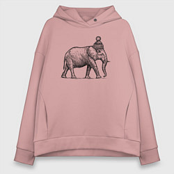 Толстовка оверсайз женская Слон замерз, цвет: пыльно-розовый