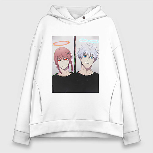 Женское худи оверсайз Сатору Годжо и Макима арт / Белый – фото 1