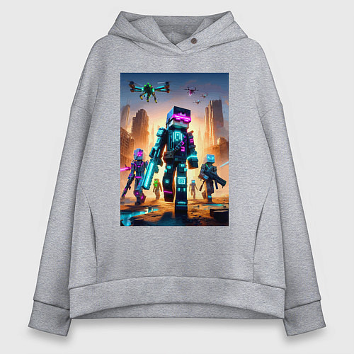 Женское худи оверсайз Minecraft - cyberpunk ai art fantasy / Меланж – фото 1