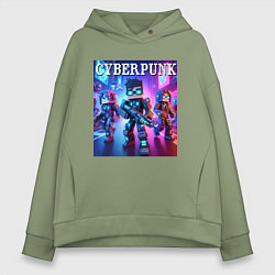 Женское худи оверсайз Minecraft and cyberpunk - collaboration