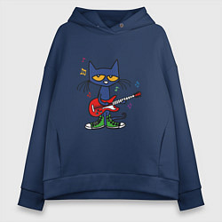 Толстовка оверсайз женская Синий кот с гитарой, цвет: тёмно-синий