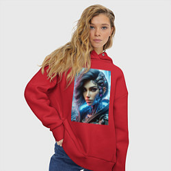 Толстовка оверсайз женская Cyber girl - ai art, цвет: красный — фото 2