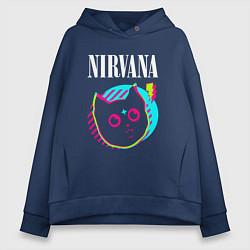 Толстовка оверсайз женская Nirvana rock star cat, цвет: тёмно-синий