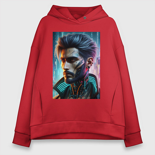 Женское худи оверсайз Cyber dude - ai art / Красный – фото 1