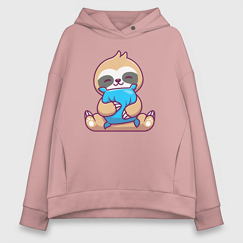 Женское худи оверсайз Ленивец с подушкой / Пыльно-розовый – фото 1