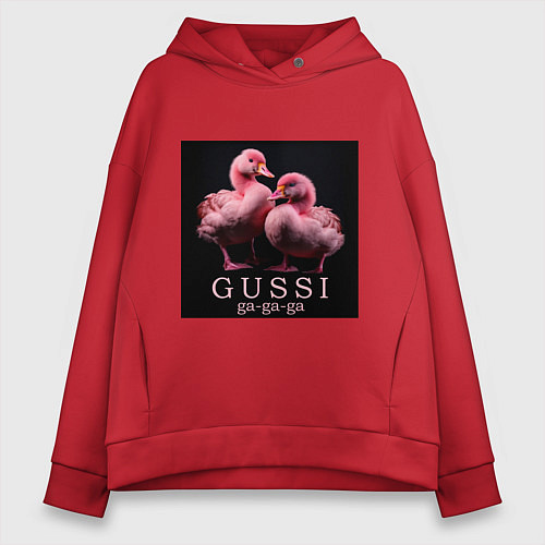 Женское худи оверсайз Розовые маленькие гуси: gussi ga-ga-ga / Красный – фото 1