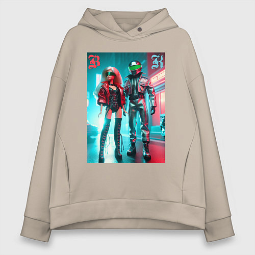 Женское худи оверсайз Барби и Кен - нейросеть / Миндальный – фото 1