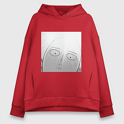 Толстовка оверсайз женская Ванпанчмен Сайтама лысина, цвет: красный