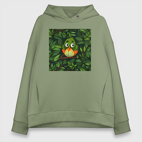 Женское худи оверсайз Птичка в на дереве / Авокадо – фото 1