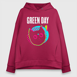 Толстовка оверсайз женская Green Day rock star cat, цвет: маджента