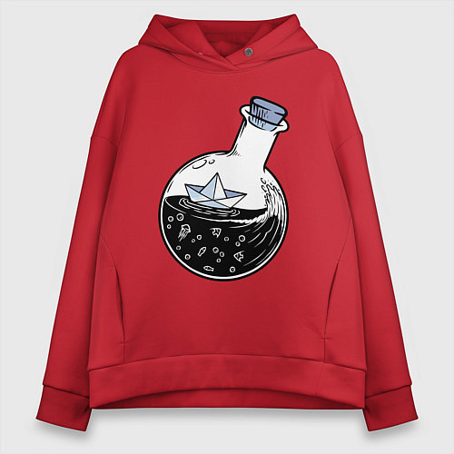 Женское худи оверсайз Кораблик в колбе / Красный – фото 1