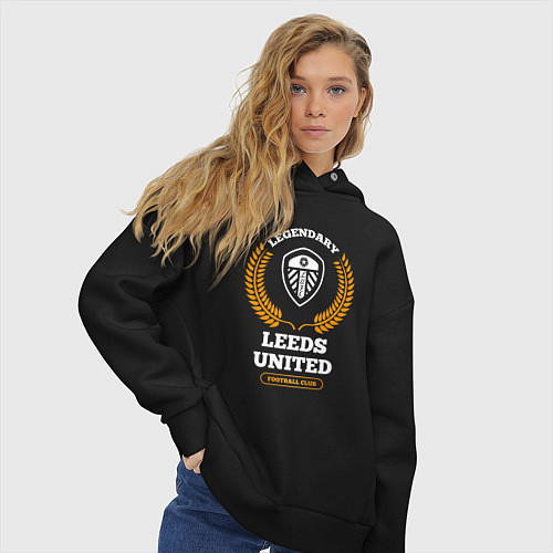 Женское худи оверсайз Лого Leeds United и надпись legendary football clu / Черный – фото 3