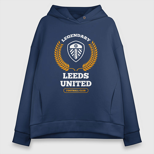 Женское худи оверсайз Лого Leeds United и надпись legendary football clu / Тёмно-синий – фото 1