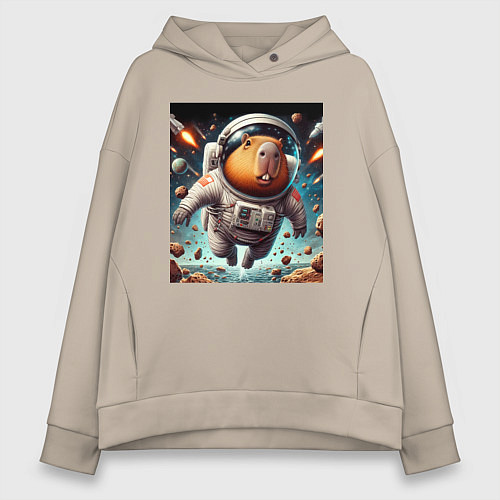 Женское худи оверсайз Capybara is a brave cosmonaut / Миндальный – фото 1