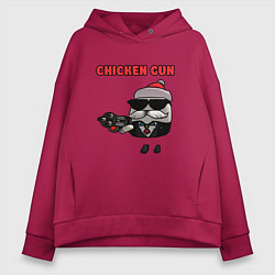 Толстовка оверсайз женская Chicken gun santa, цвет: маджента